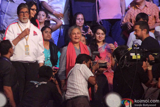 Amitabh Bachchan, Jaya Bachchan and Aamir Khan during the opening ceremony of the Pro Kabaddi League 2015