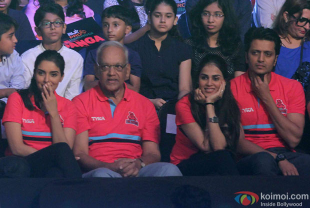 Asin, Genelia D'Souza and Riteish Deshmukh during the opening ceremony of the Pro Kabaddi League 2015