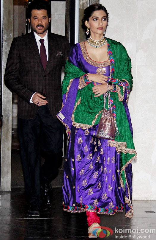 Anil Kapoor and Sonam Kapoor at the Shahid Kapoor-Mira Rajput's Wedding Reception in Mumbai
