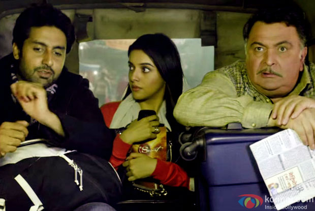 Abhishek Bachchan, Asin and Rishi Kapoor in a still from movie 'All Is Well'