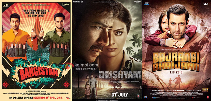 Bangistan, Drishyam and Bajrangi Bhaijaan movie posters