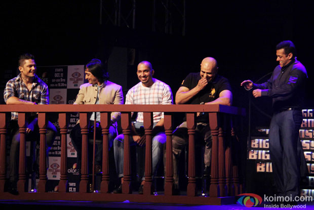 Siddharth Gupta, Rakesh Paul, Ali Quli, Puneet Issar And Salman Khan during the Launch of Bigg Boss season 9
