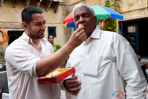 Aamir Khan and Wrestler Mahavir Singh Phogat during the Dangal mahurat shot