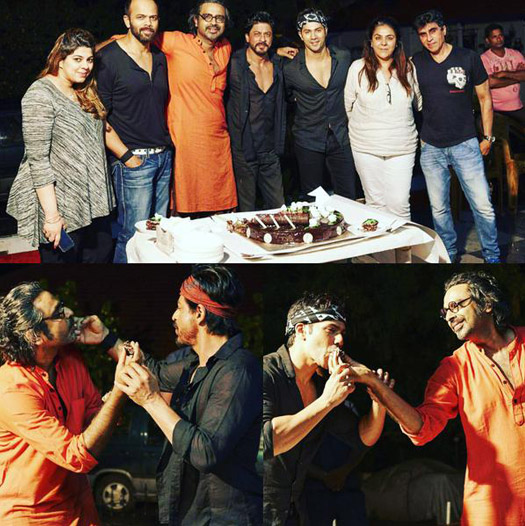 Rohi Shetty, Sha Rukh Khan and Varun Dhawan celebrating the birthday of Avinash Gowariker on the sets of Dilwale