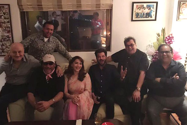 Gulshan Grover, Satish Kaushik, Anil Kapoor, Madhuri Dixit, Jackie Shroff and Anupam Kher At Subhash Ghai's House