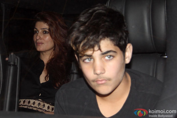 twinkle Khanna and Aarav Kuamr during the special screening of movie Singh Is Bling