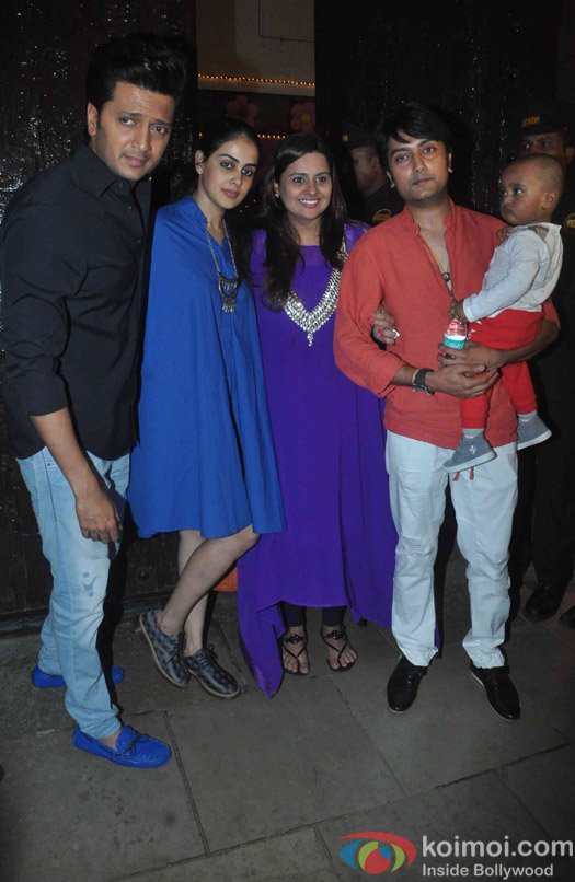 Riteish Deshmukh, Genelia D'Souza, Dheeraj Deshmukh, Honey Bhagnani during Aaradhya Bachchan's birthday celebrations