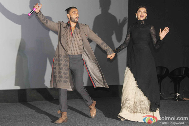 Ranveer Singh and Deepika Padukone during the trailer launch of 'Bajirao Mastani'