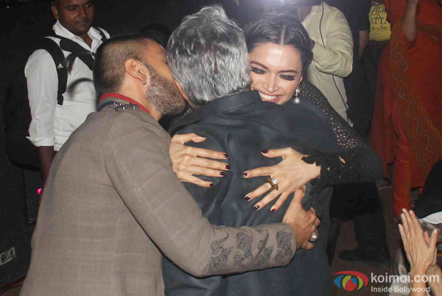 Ranveer Singh, Sanjay Leela Bhansali and Deepika Padukone during the trailer launch of 'Bajirao Mastani'