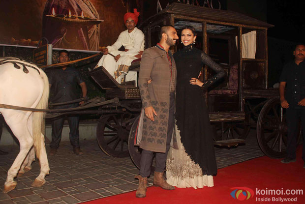 Ranveer Singh and Deepika Padukone during the trailer launch of 'Bajirao Mastani'