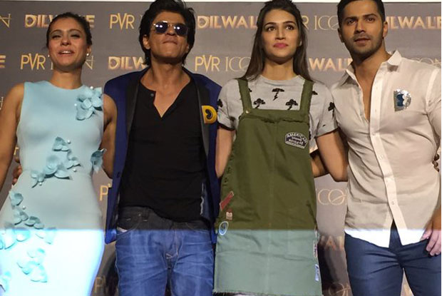 Varun Dhawan, Kriti Sanon, Kajol And Shah Rukh Khan During The Dilwale Song Launch