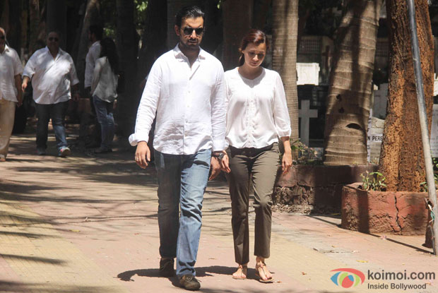 Dia Mirza and Sahil Sangha during the funeral of Maherahh Hashmi