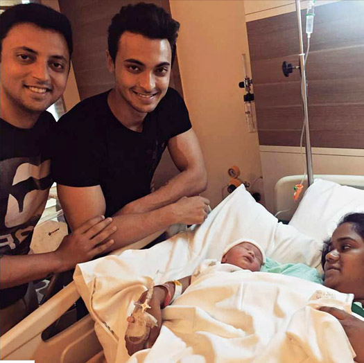 Aashray Sharma, Ayush Sharma and Arpita Khan with new born baby