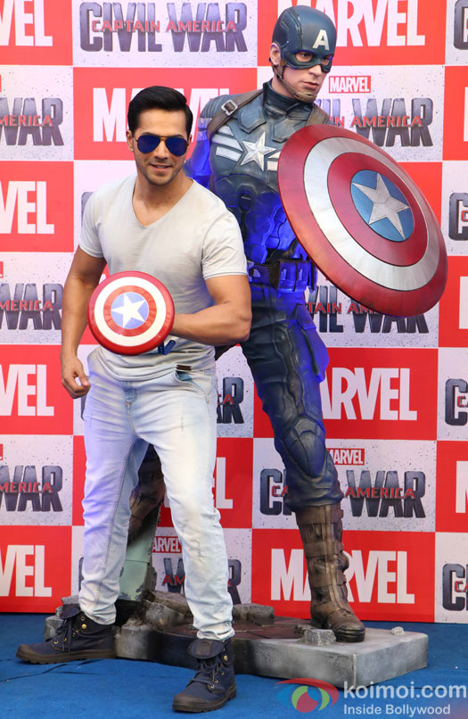 Varun Dhawan With Captain America Figurine