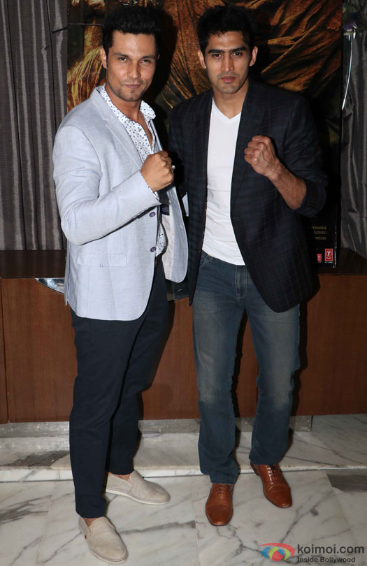 Randeep Hooda and Vijender Singh during the success party of film 'Sarbjit'