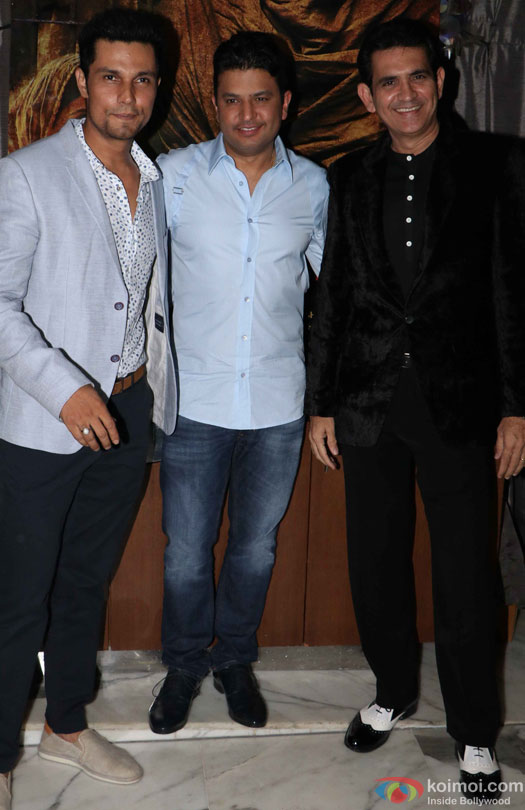 Randeep Hooda, Bhushan Kumar and Omung Kumar during the success party of film 'Sarbjit'