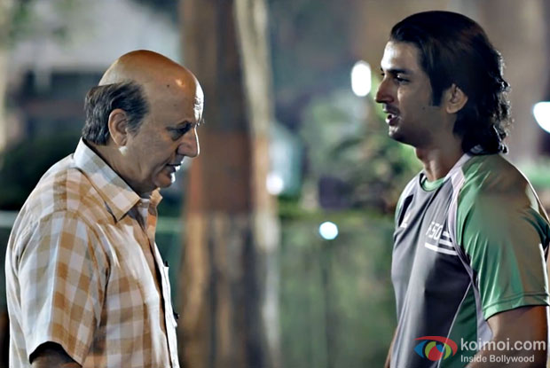 Anupam Kher And Sushant Singh Rajput in a still from M.S. Dhoni - The Untold Story