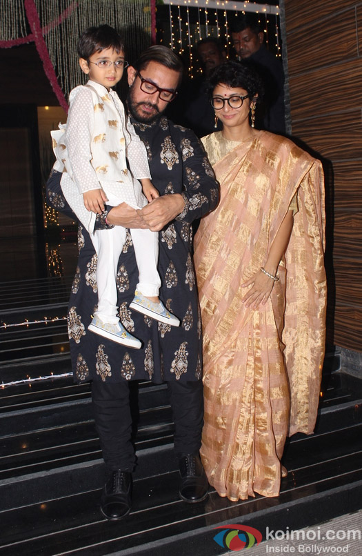 Aamir Khan along with his wife Kiran Rao and son Azad Rao Khan during Diwali celebration