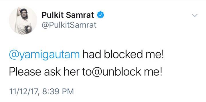 Pulkit Samrat Urges His Fans To Request Yami Gautam To Unblock Him
