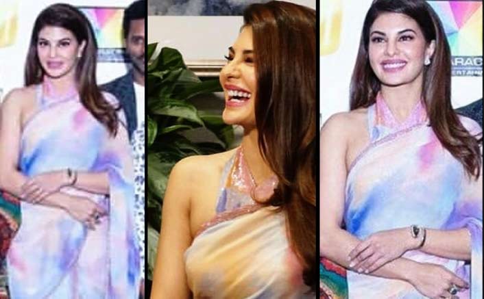 Jacqueline Fernandez stuns in a saree at the Dabanng tour press con in the USA