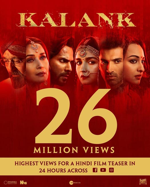 Kalank teaser is the highest viewed teaser in Bollywood in 24hrs!