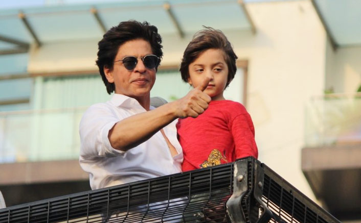 SRK, son AbRam greet fans outside Mannat on Eid