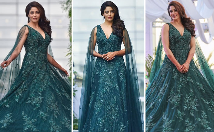 Nehha Pendse Looks Ethereal In A Forest-Green Gown For Her Engagement With Shardul Singh Bayas