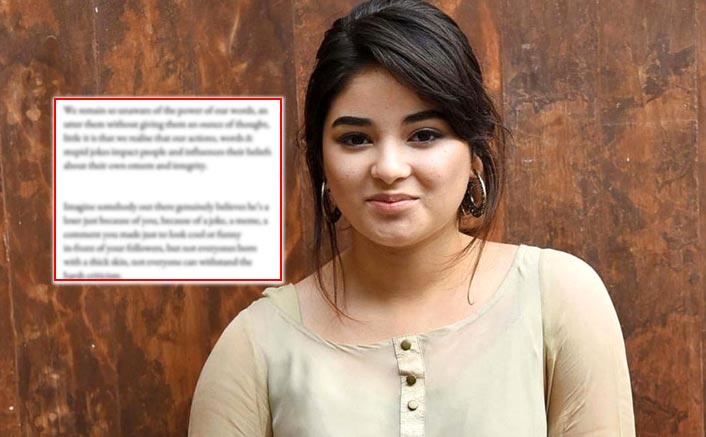 Zaira Wasim REACTS To Social Media Trolls, Says "Your Words Could Be A Reason For Someone’s Heart To Shatter"