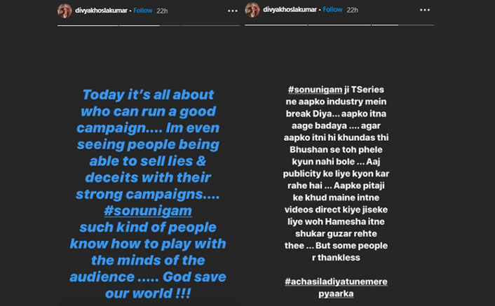 Divya Khosla BLASTS Sonu Nigam Over Allegations On T-Series' Bhushan Kumar: “Aaj Publicity Ke Liye…”(Pic Credit: sonunigamofficial/Instagram divyakhoslakumar/Instagram)