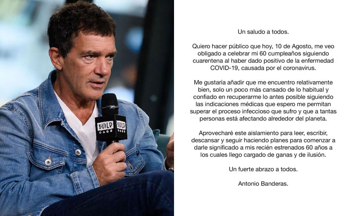 Antonio Banderas reveals testing Covid-19 positive on 60th b'day