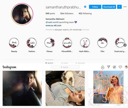 Samantha Akkineni has 12 million Instagram followers