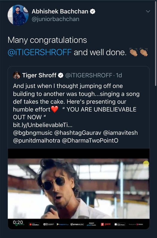 Tiger Shroff Gets Bundle Of Praises From Bollywood Stars For His Singing Debut