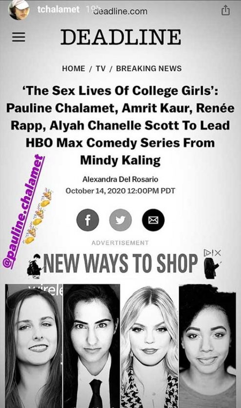 The Sex Lives Of College Girls Timothée Chalamets Sister Pauline