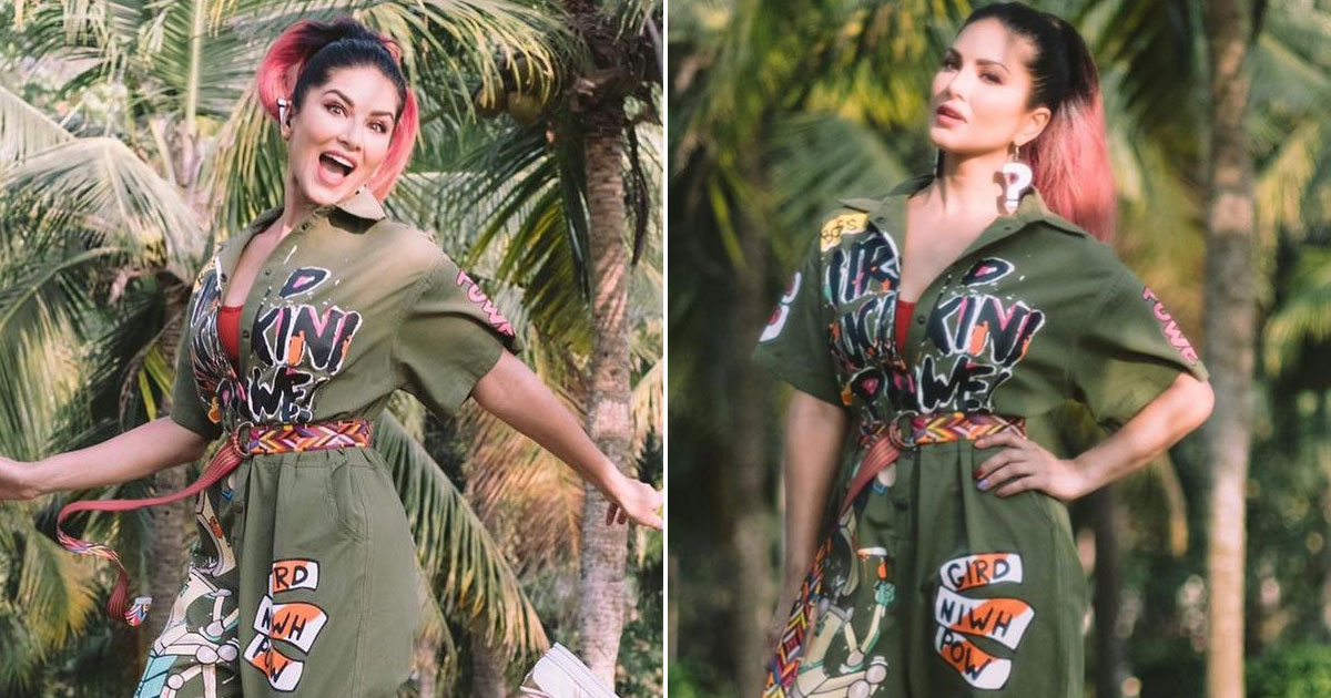  Sunny Leone Looks Joyous As Ever In A Olive Jumpsuit!