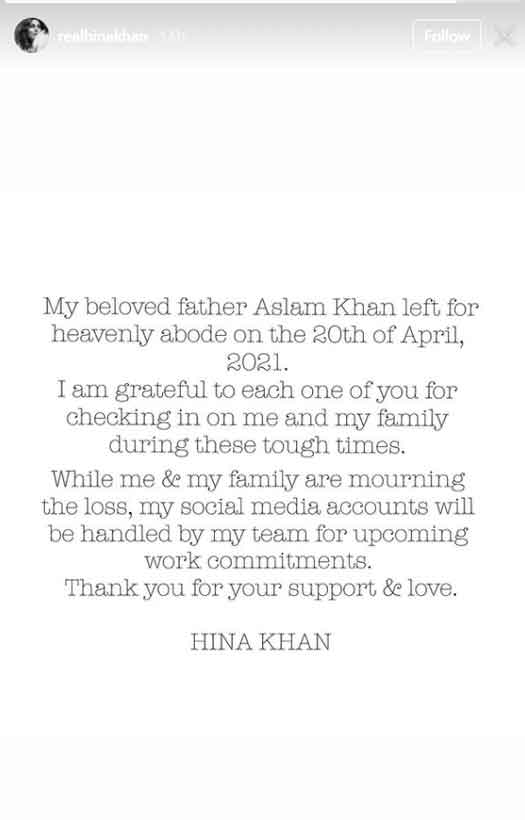 Hina Khan Is All Heart As She Pens An Emotional Note On Her Father's ...
