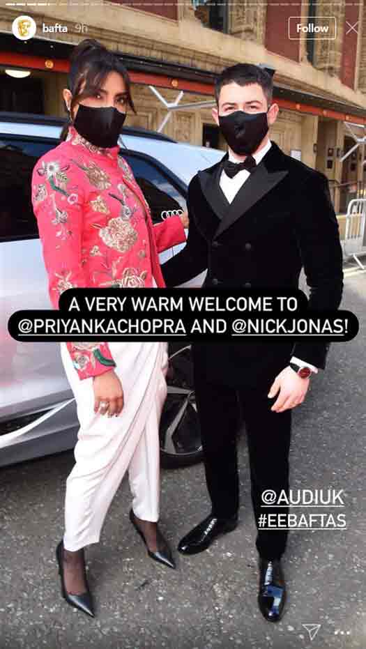 Priyanka, Nick go 'red and black' on BAFTA red carpet