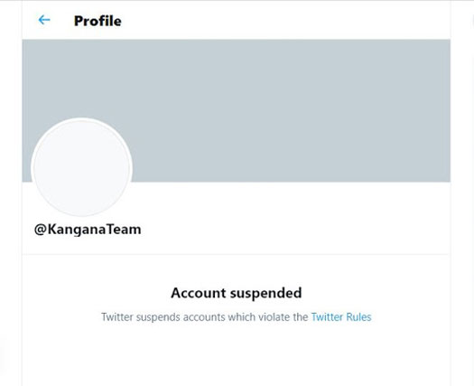 Kangana Ranaut’s Twitter Account Suspended