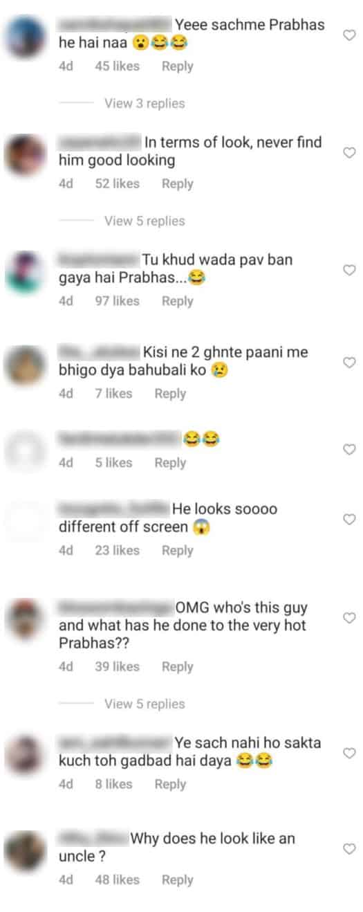 Prabhas Gets Fat-Shamed Online Post His Recent Pictures Go Viral; Netizen Calls Him "Vada Pav" & Fans Are Irked - Check Out