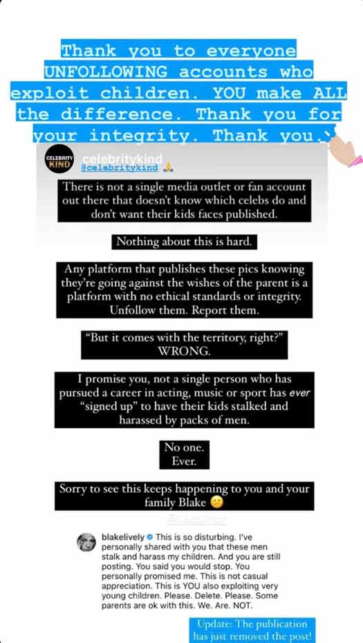 Blake Lively Slams An Instagram Page For Posting Photos Of Her Kids & Says "This Is You Exploiting Children"