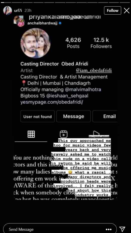 Urfi Javed accuses the casting director of asking for sexual favors