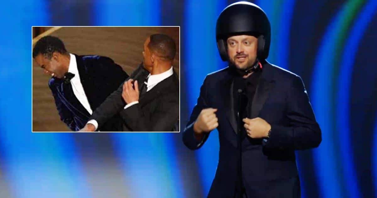 Grammy 2022: Presenter Nate Bargatze wears helmet onstage, jokes on Will Smith slap