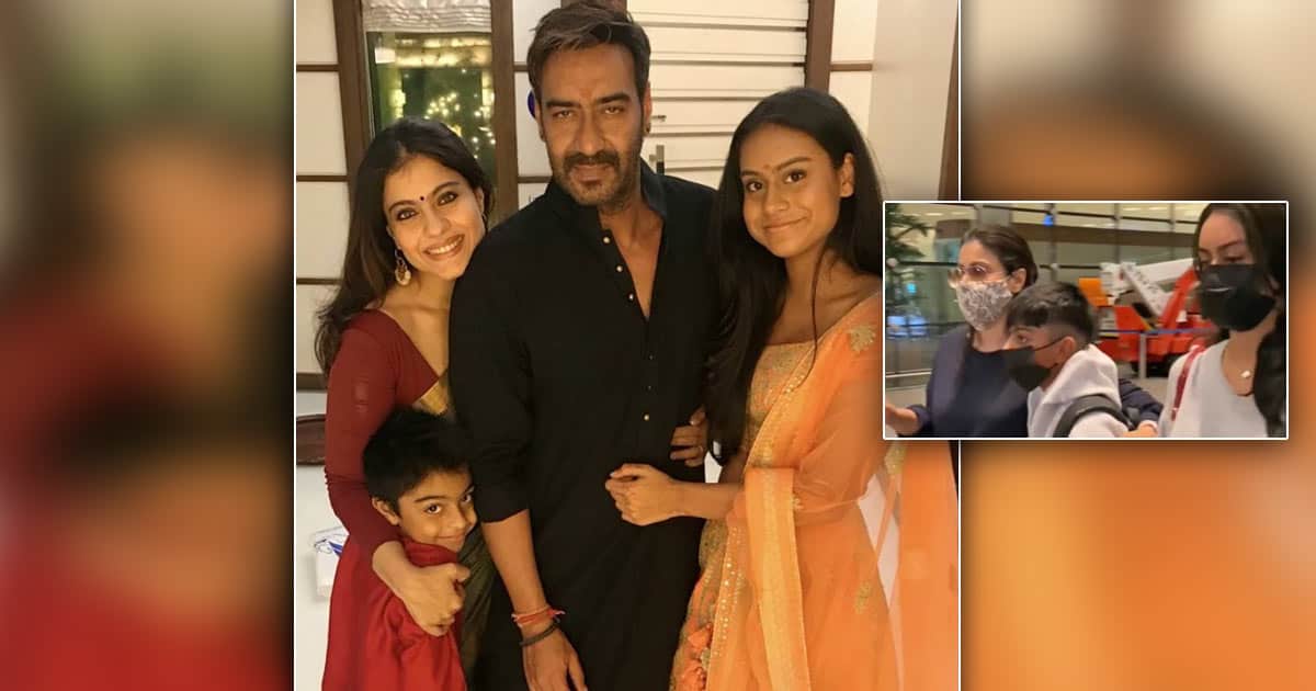Kajol Makes A Stunning Appearance At The Airport Along With Kids Nysa & Yug, Netizens Mention Ajay Devgn Trolling - Watch