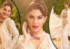 Jacqueline Fernandez takes up a sizzling hot pearl white dress as she glams up on the trailer launch event