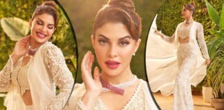 Jacqueline Fernandez takes up a sizzling hot pearl white dress as she glams up on the trailer launch event