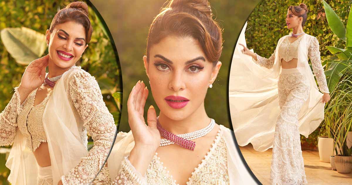 Jacqueline Fernandez Takes Up A Sizzling Hot Pearl White Dress As She Glams Up On The Trailer Launch Event