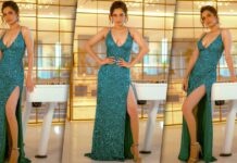 Ankita Lokhande In This Shimmery Thigh-High Slit Gown Flaunts Her Dazzling Figure – View Pics