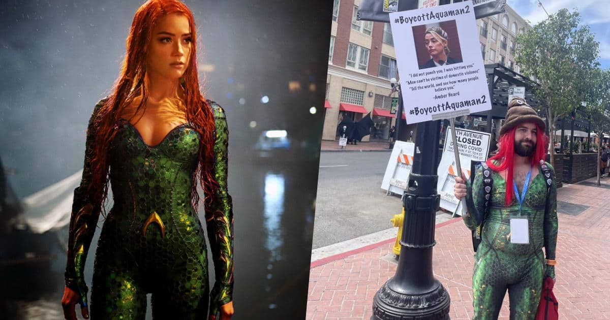 Johnny Depp Fan Dresses Up As Mera With A Poop Hat, Protests At Comic Con For Removal Of Amber Heard From Aquaman 2