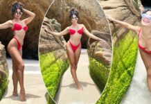 Vanessa Hudgens Set The Summery Vibe In A Bright Red Bikini & A Diamond Belly Button