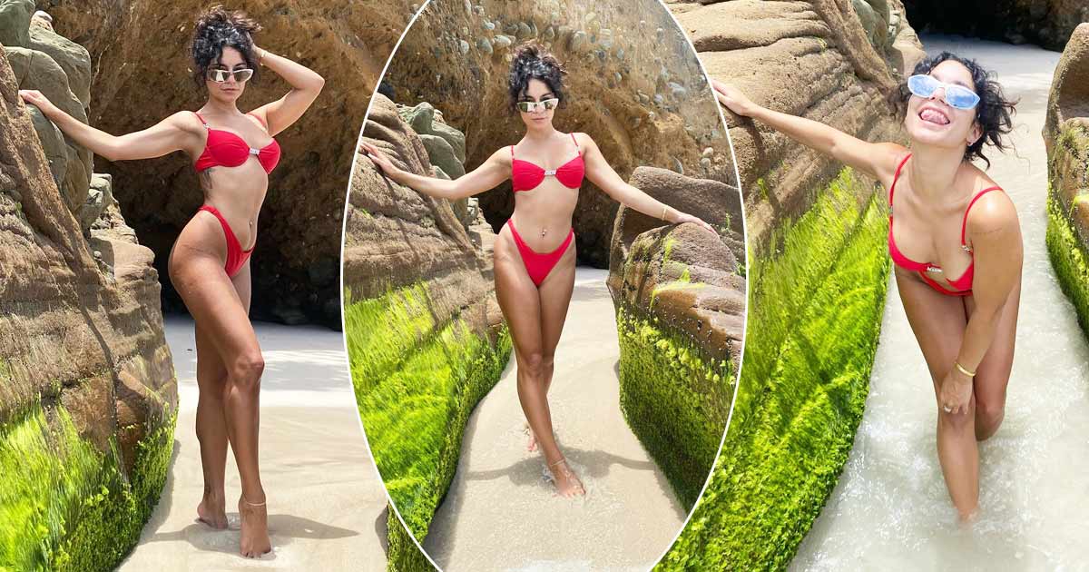 Vanessa Hudgens Set The Summery Vibe In A Bright Red Bikini & A Diamond Belly Button