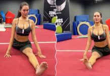 Esha Gupta Dons A Grey Strappy Top Flaunting Her Cl*avge During Workout, Netizens Say "Stop Hurting Hindu Sentiments" For Playing Lord Shiva's Bhajan In Video